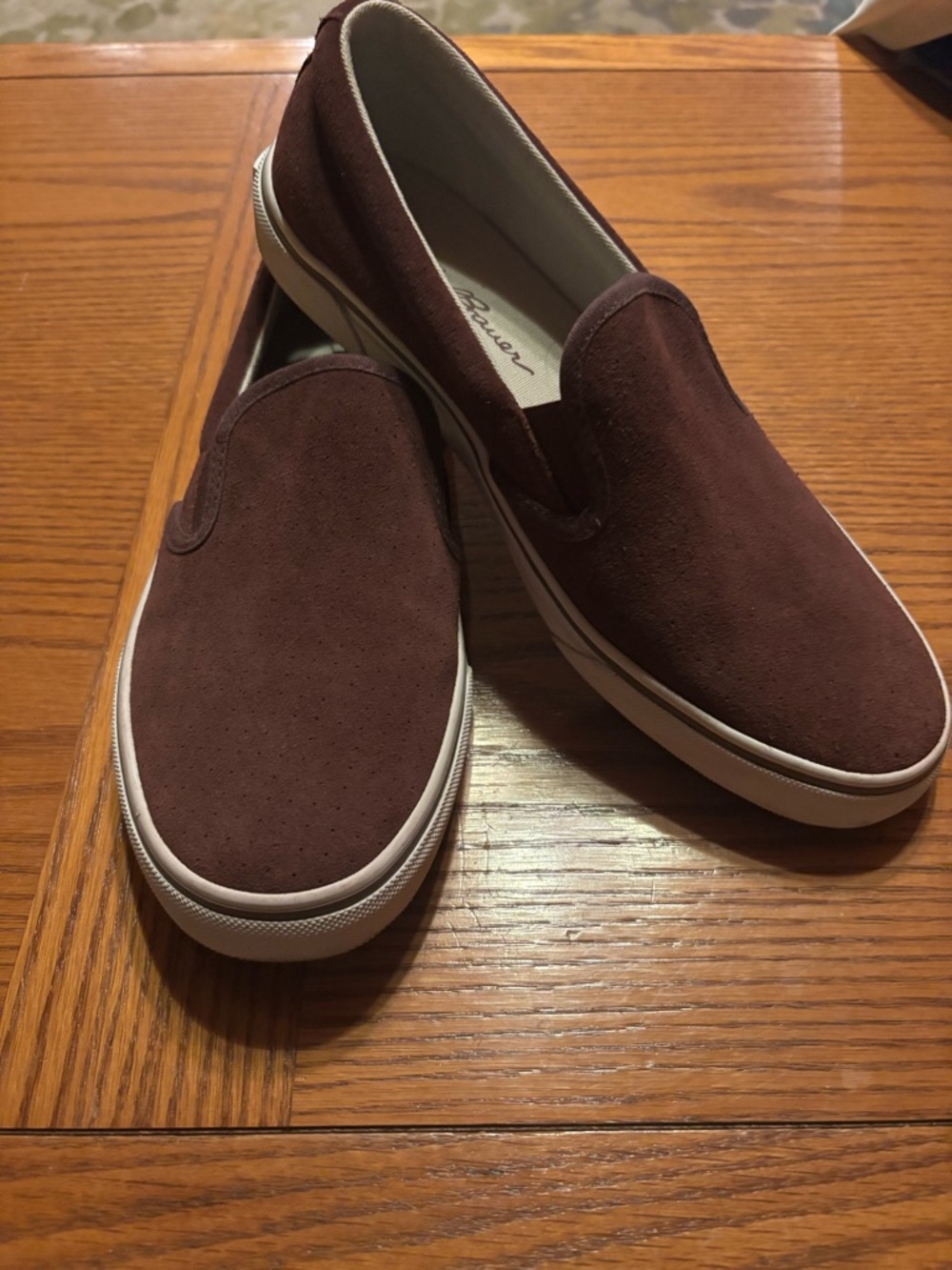 Eddie Bauer Slip-On Suede Loafers - Burgundy with White Sole